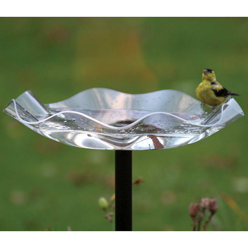Acrylic Clear Swirl Pole Mounted Garden Bird Bath